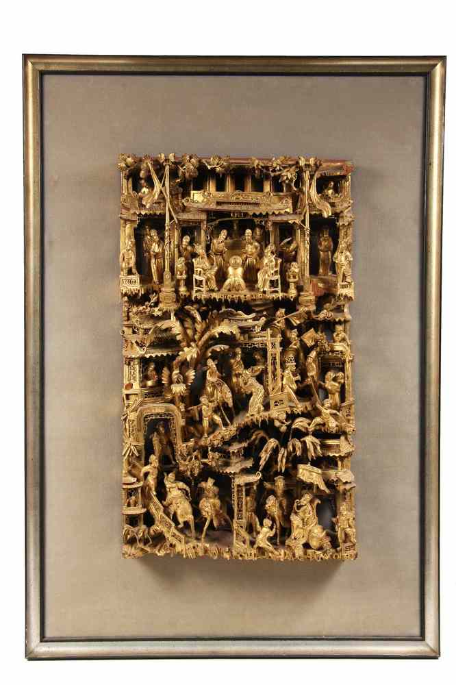 Appraisal: CHINESE CARVED ARCHITECTURAL PANEL - Highly Detailed Reticulated and Gilt