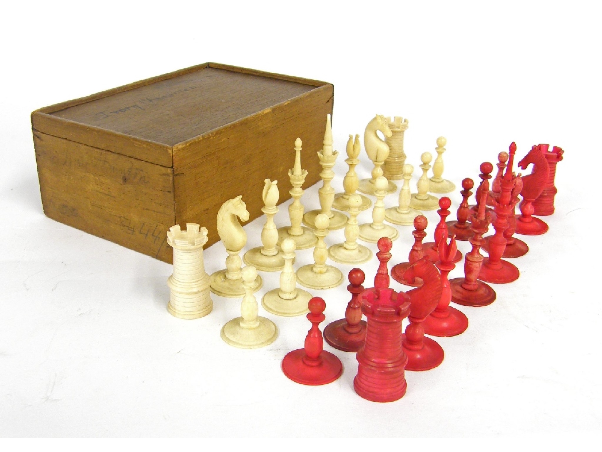 Appraisal: th century ivory chess set height of king cm within