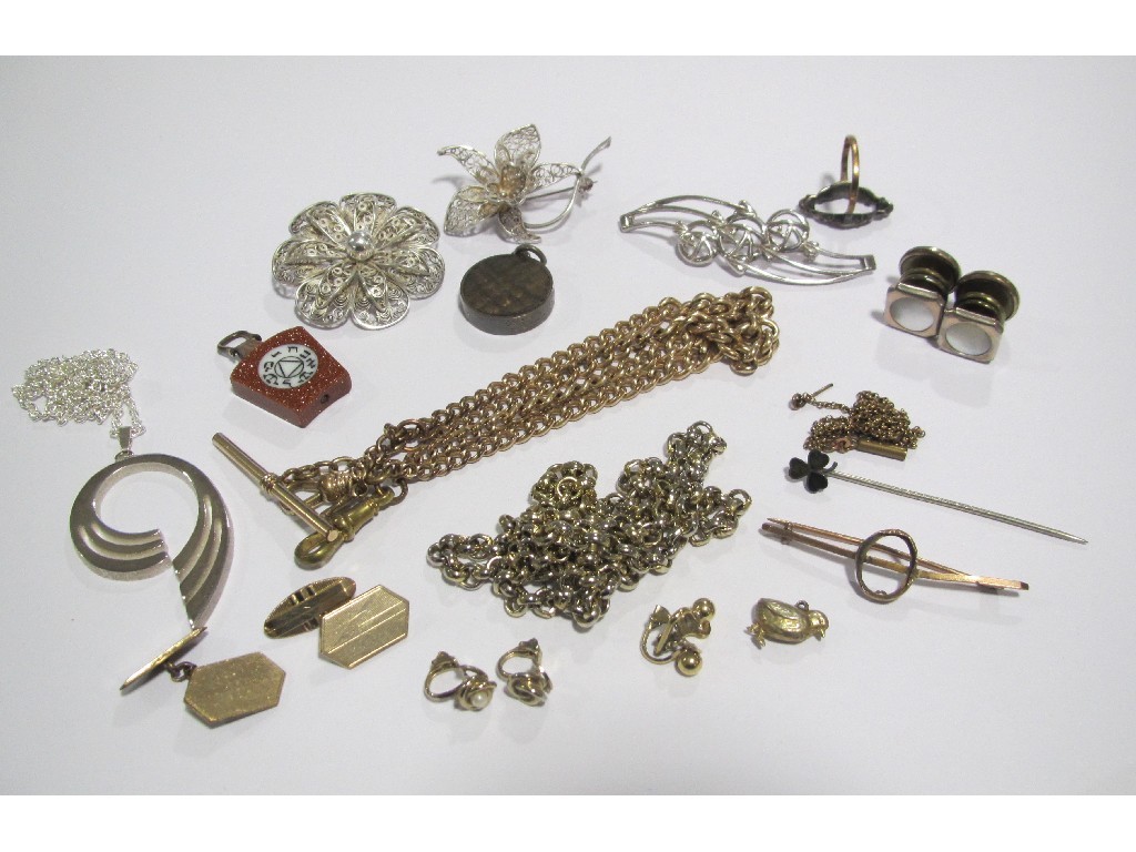 Appraisal: Lot comprising silver filigree brooches glitterstone Masonic fob yellow metal