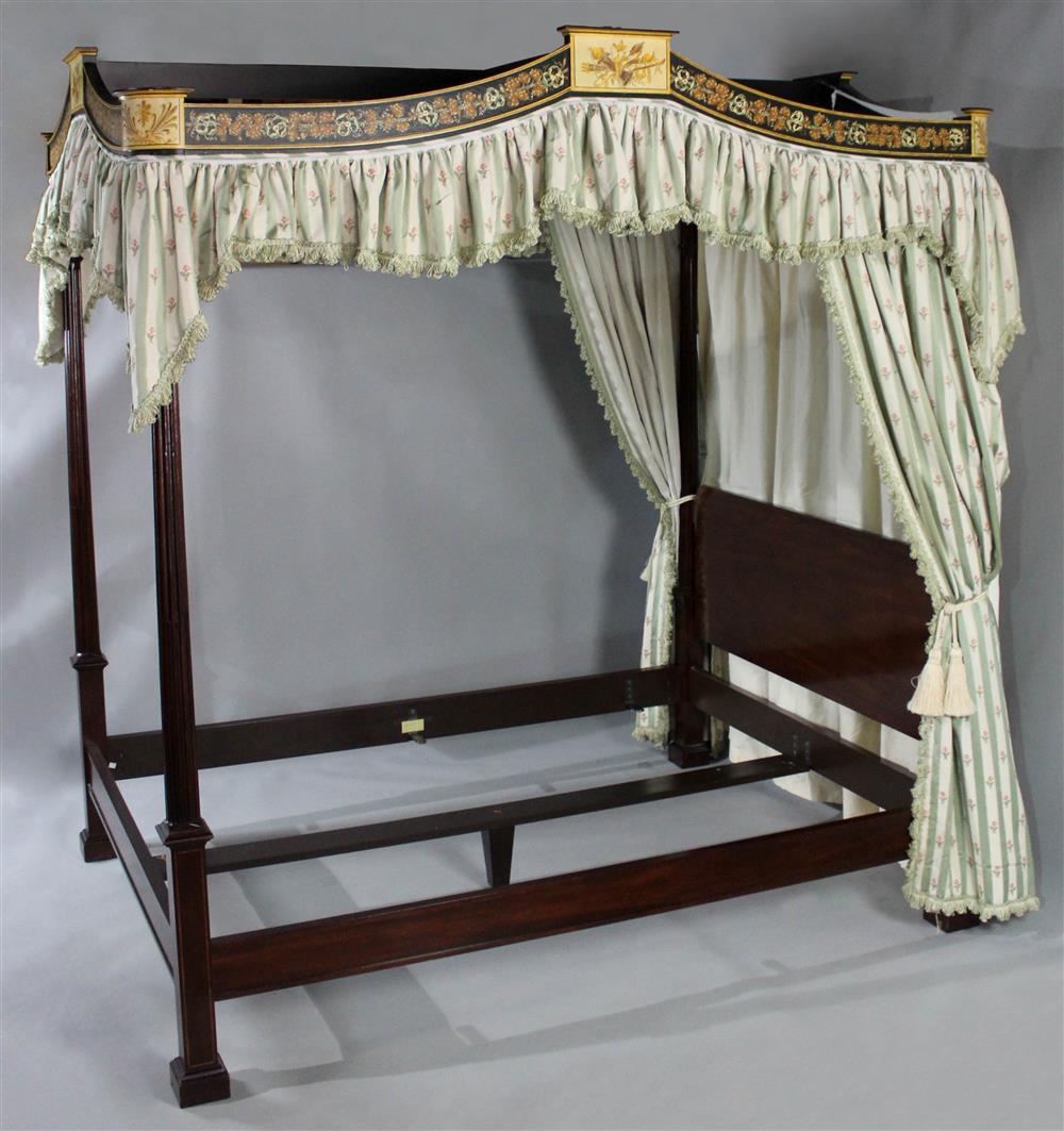 Appraisal: GEORGIAN STYLE MAHOGANY AND PAINTED QUEEN SIZE CANOPY BED molded