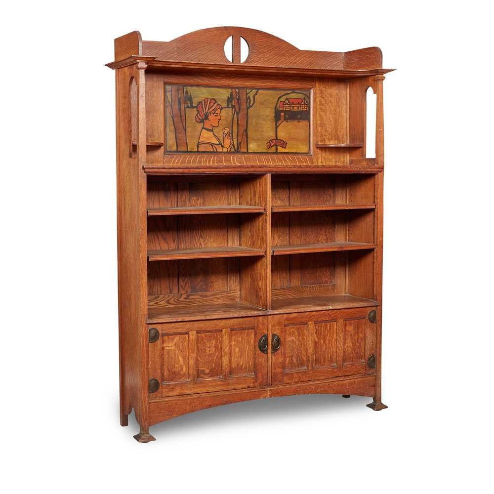 Appraisal: SHAPLAND PETTER BARNSTAPLE ARTS CRAFTS OPEN BOOKCASE CIRCA oak with