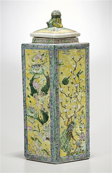 Appraisal: Chinese enameled porcelain vase of exaggerated diamond form depicting trees