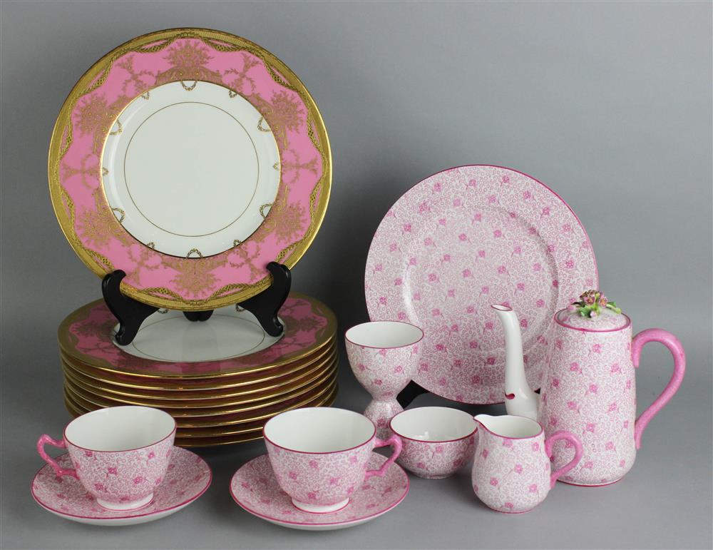 Appraisal: NINE MINTONS PINK GROUND PLACE PLATES AND CROWN STAFFORDSHIRE PART