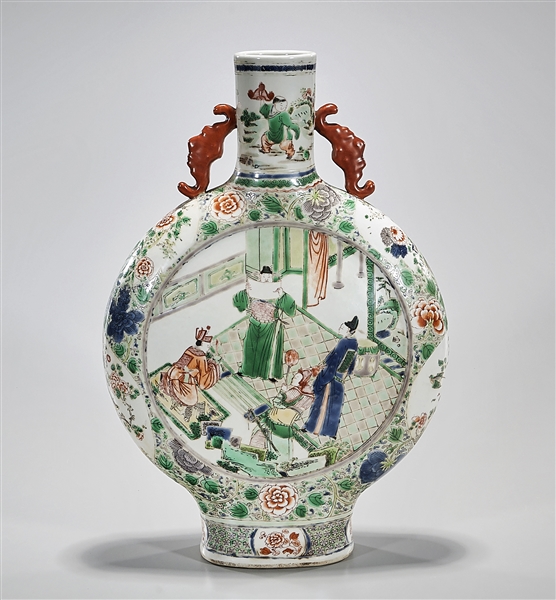 Appraisal: Chinese Wucai porcelain moonflask vase with floral and figural motifs