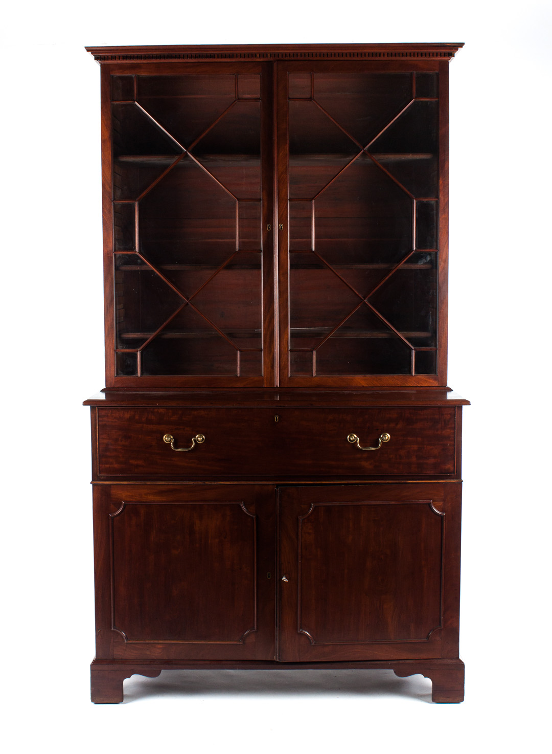 Appraisal: George III mahogany secretary bookcase circa flat dentil molded cornice