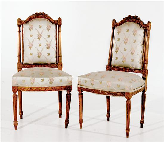 Appraisal: Pair Louis XVI style carved beechwood side chairs late th