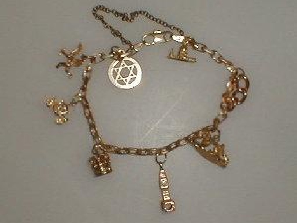 Appraisal: An open link charm bracelet seven charms attached marked g