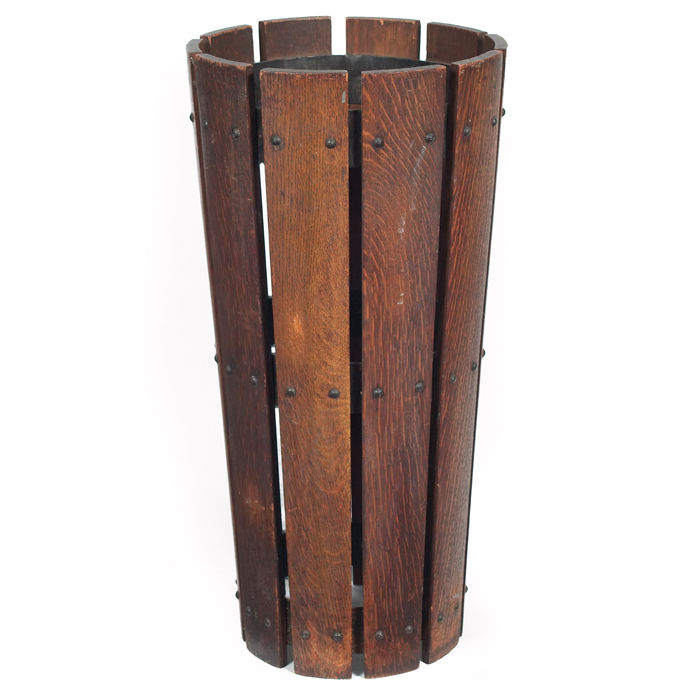 Appraisal: Gustav Stickley umbrella stand slightly flaring slatted sides supported by