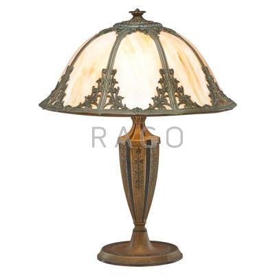 Appraisal: PANEL GLASS TABLE LAMP Dome shaped shade white metal base