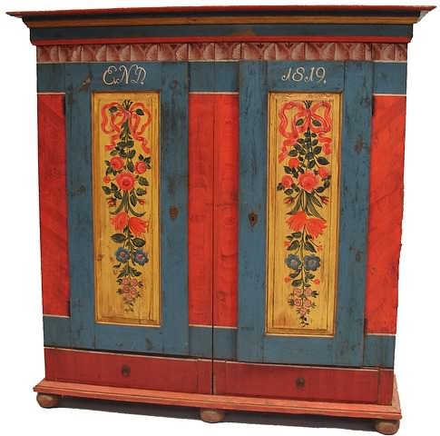 Appraisal: German polychromed decorated case with floral sprays on raised panel