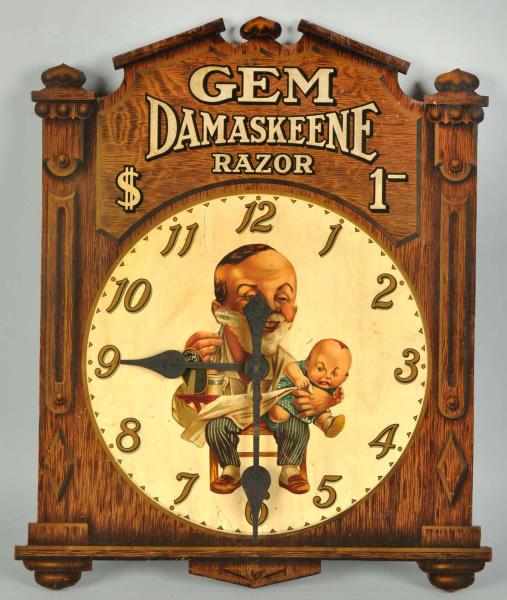 Appraisal: Gem Damaskeene Razor Advertising Clock Description Working Very scarce Condition