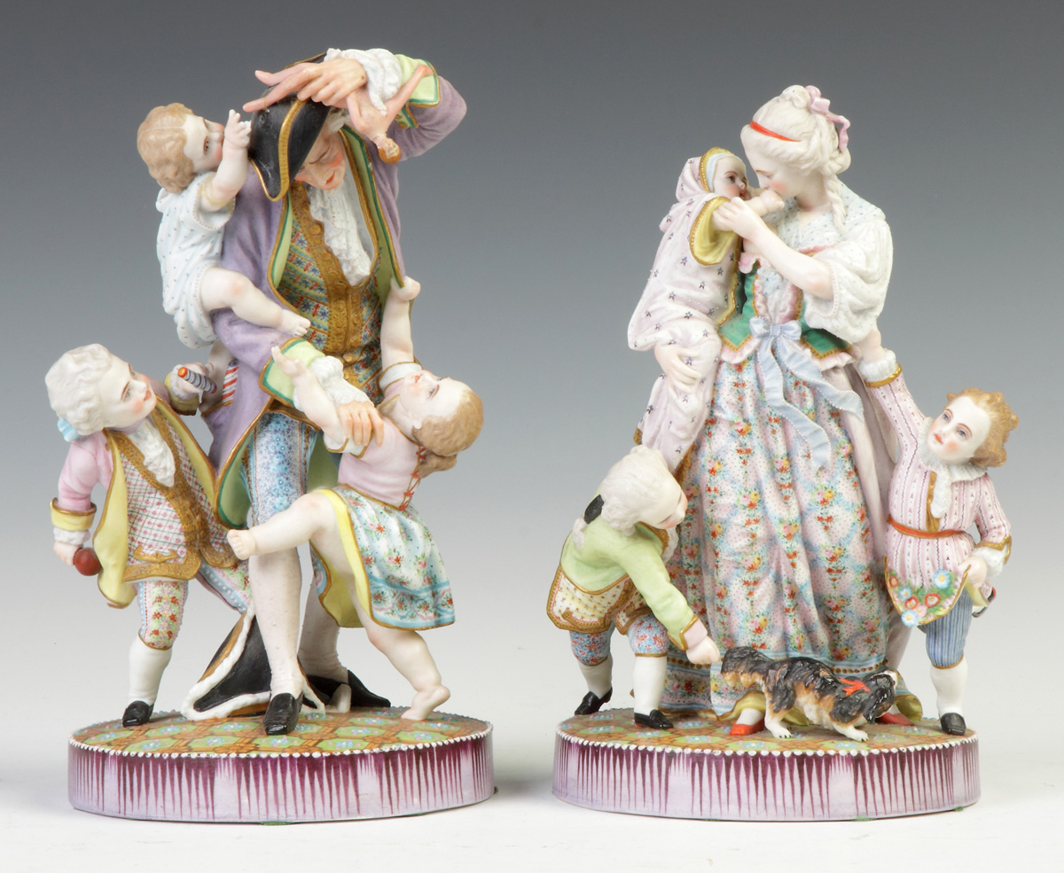 Appraisal: Hand Painted Porcelain Figural Groups th cent