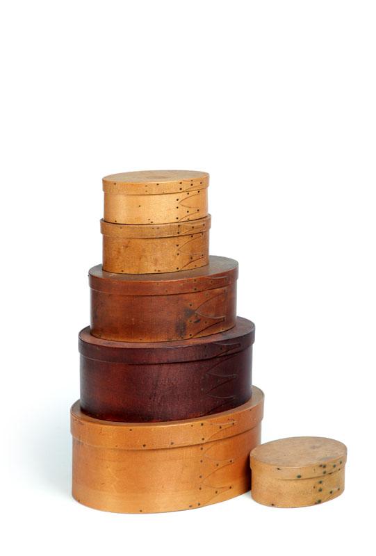 Appraisal: STACK OF SIX SHAKER BOXES American th century All are