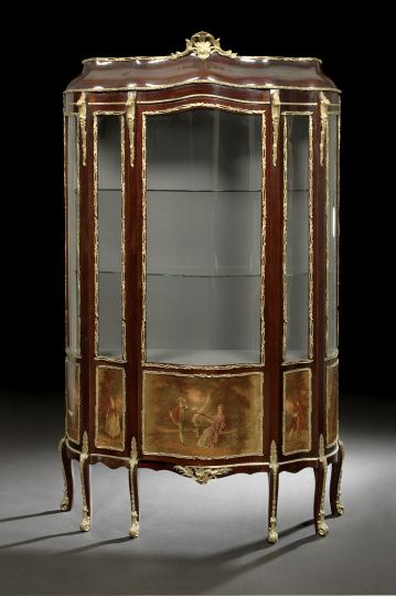 Appraisal: French Gilt-Brass-Mounted Amaranth and Vernis Martin Bowfront Vitrine first quarter