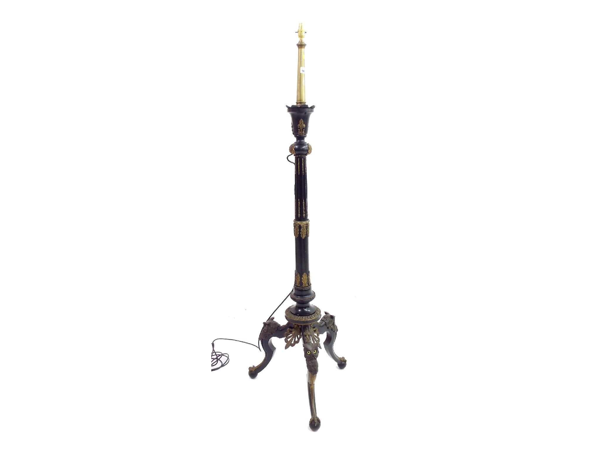 Appraisal: Impressive th century ebonised standard lamp fitted with ormolu panels