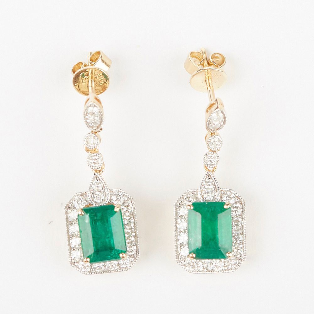 Appraisal: Emerald and Diamond Drop Earrings Emerald and diamond drop earrings