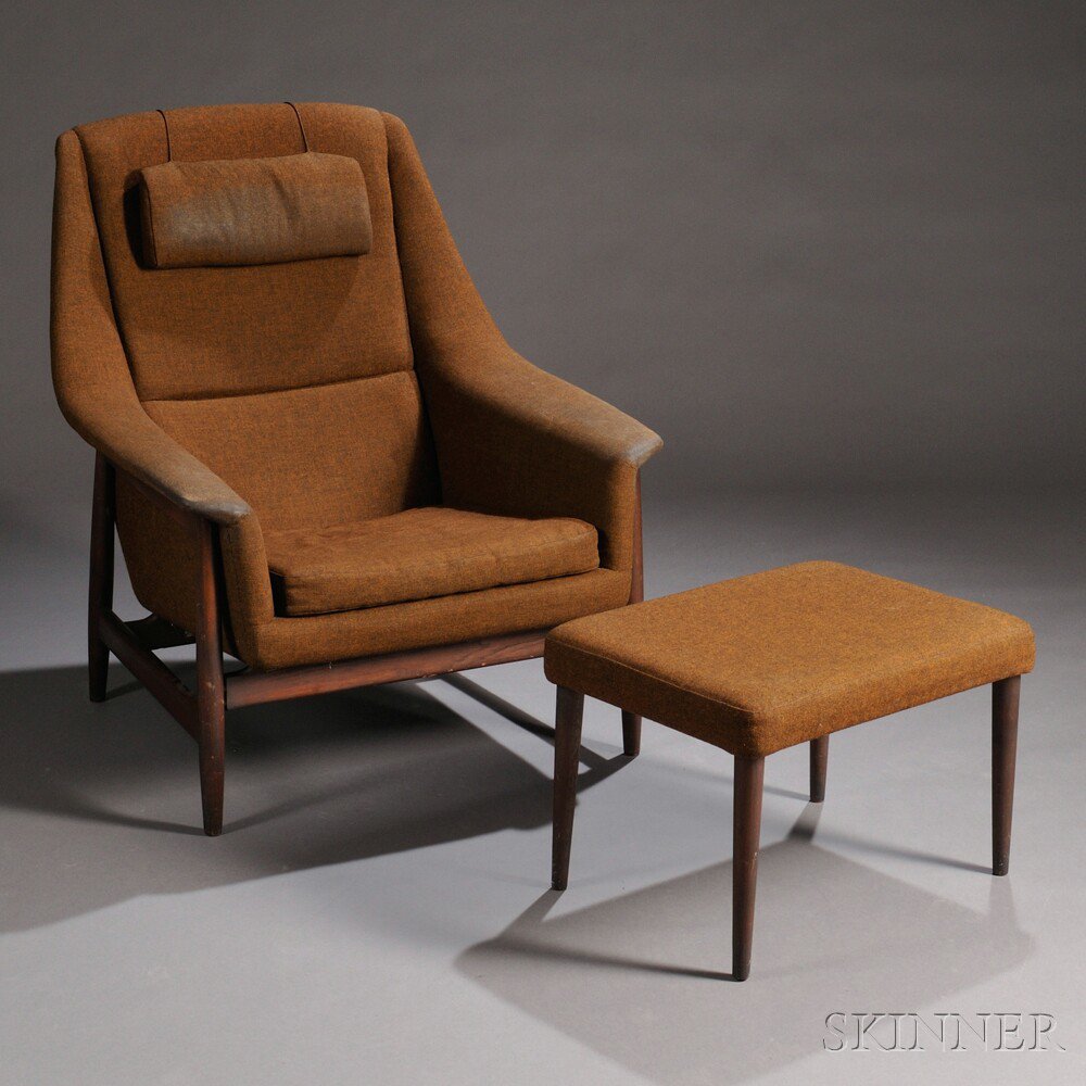 Appraisal: Danish Modern Lounge Chair and Ottoman Upholstery teak Norway mid-