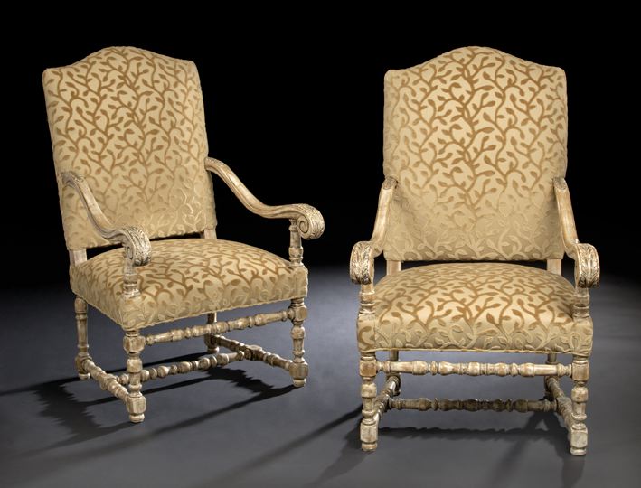 Appraisal: Pair of Louis XIII-Style Polychromed Fauteuils a la Reine ca