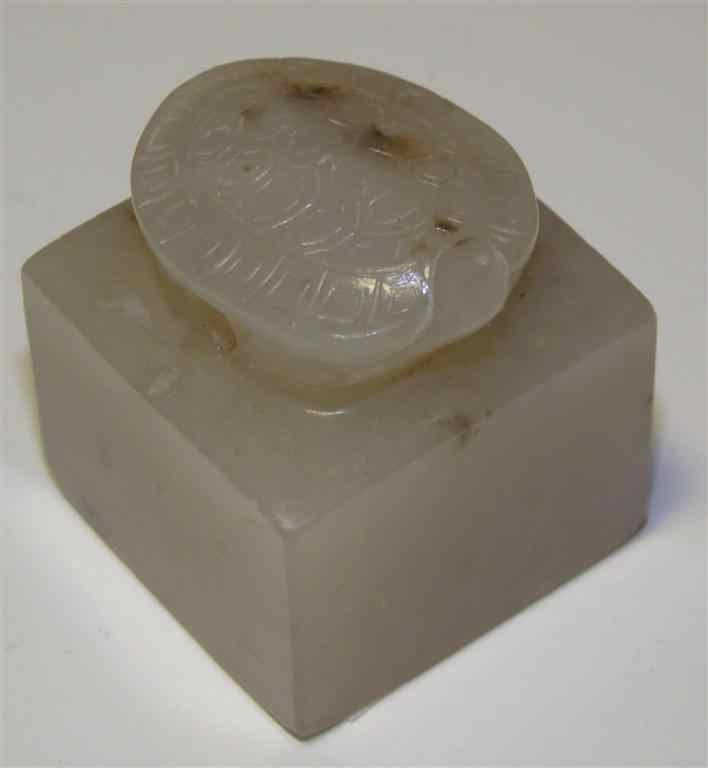 Appraisal: CHINESE WHITE JADE TORTOISE-TOPPED SEAL QING DYNASTY th th CENTURY