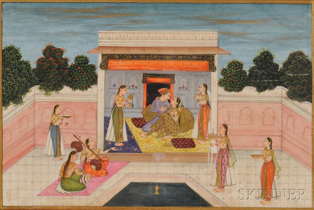 Appraisal: Painting of a Courtyard Scene India possibly Jodhpur th century