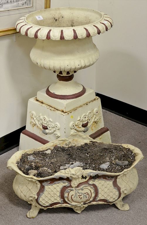 Appraisal: Two urns to include an iron urn on pedestal ht