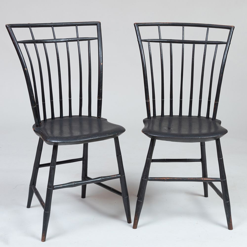 Appraisal: Pair of Painted Birdcage Windsor Side Chairs x x in