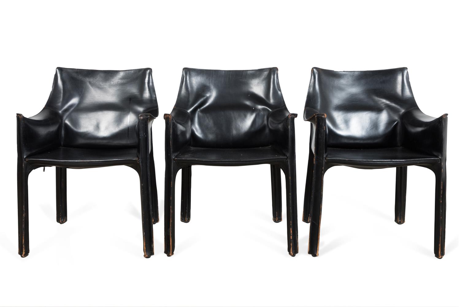 Appraisal: THREE CASSINA BLACK LEATHER 'CAB' ARMCHAIRS Mario Bellini Italian b