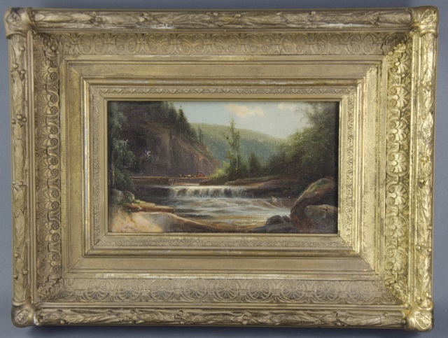 Appraisal: Hudson River School Small LandscapeWith coach horses and bridge Unsigned