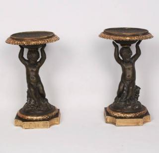 Appraisal: PAIR OF TH C BRONZE AND GILT FRENCH TAZZAS WITH