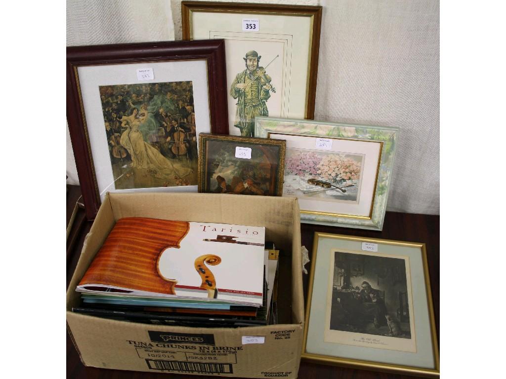 Appraisal: Five various framed prints depicting stringed instruments also a small