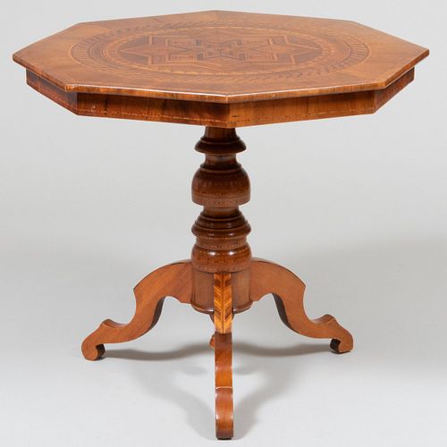 Appraisal: CONTINENTAL INLAID WALNUT OCTAGONAL CENTER TABLE x in diam Property