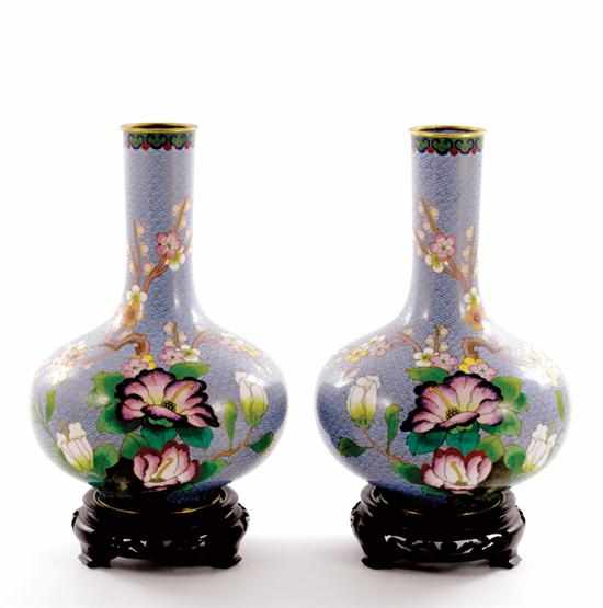 Appraisal: Pair unusual Chinese lavender cloisonne vases late th century elongated