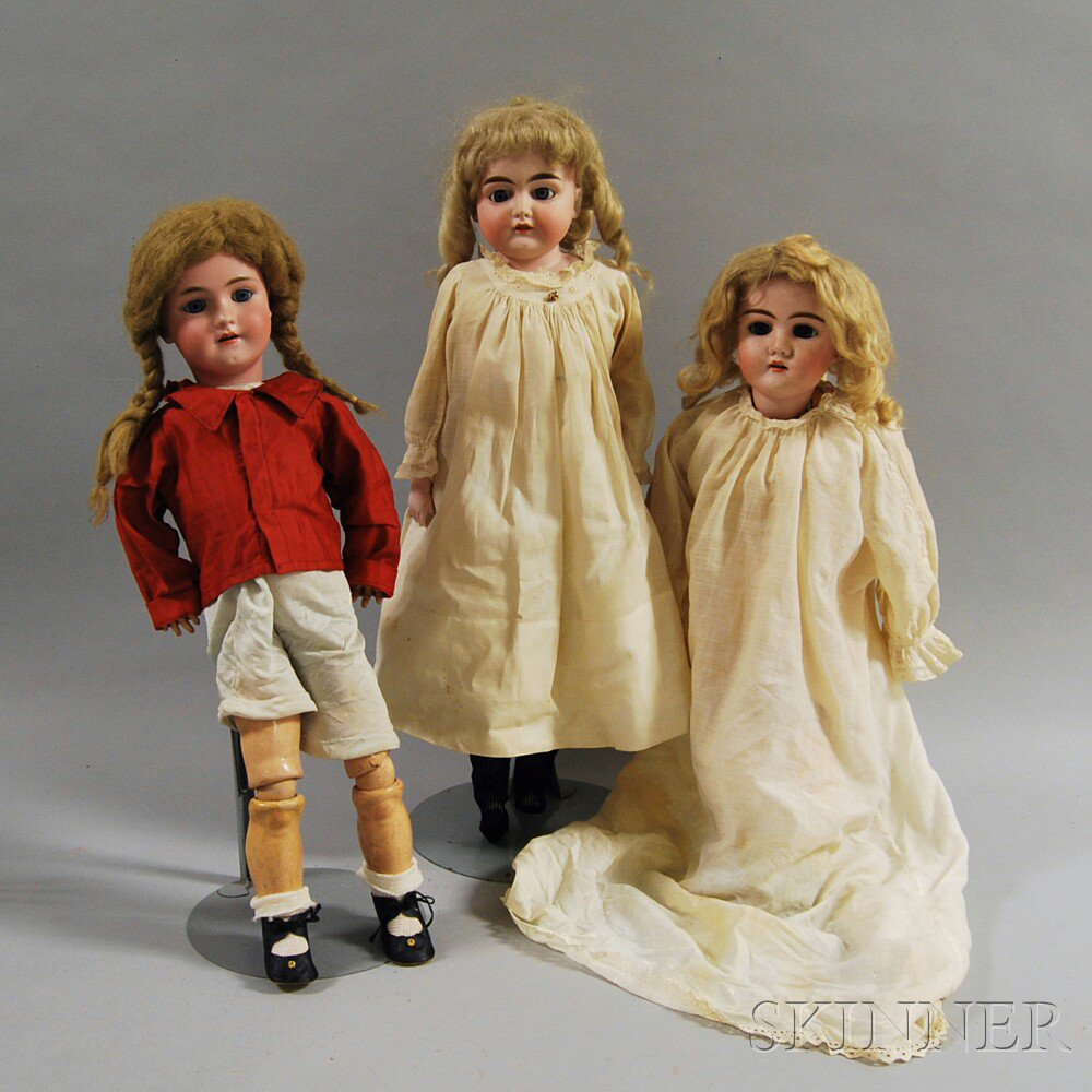 Appraisal: Three German Bisque Head Dolls an Armand Marseille shoulder head