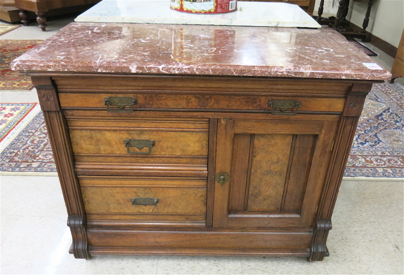 Appraisal: VICTORIAN MARBLE-TOP WALNUT WASHSTAND American c having a rectangular rose