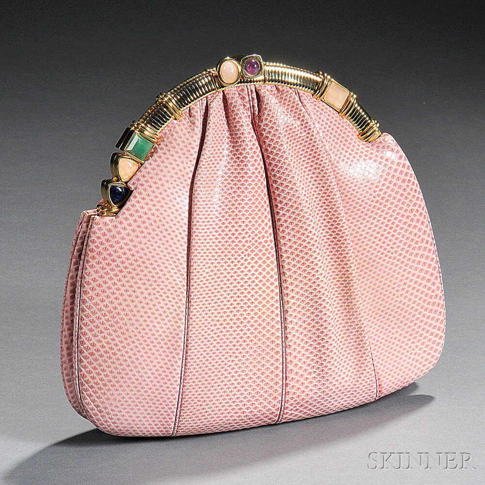 Appraisal: Judith Leiber Pink Lizard Skin Purse with gold-tone hardware set