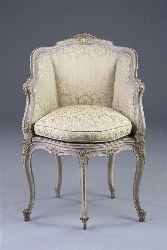 Appraisal: LOUIS XV STYLE FIVE-LEGGED BERG RE late th century painted