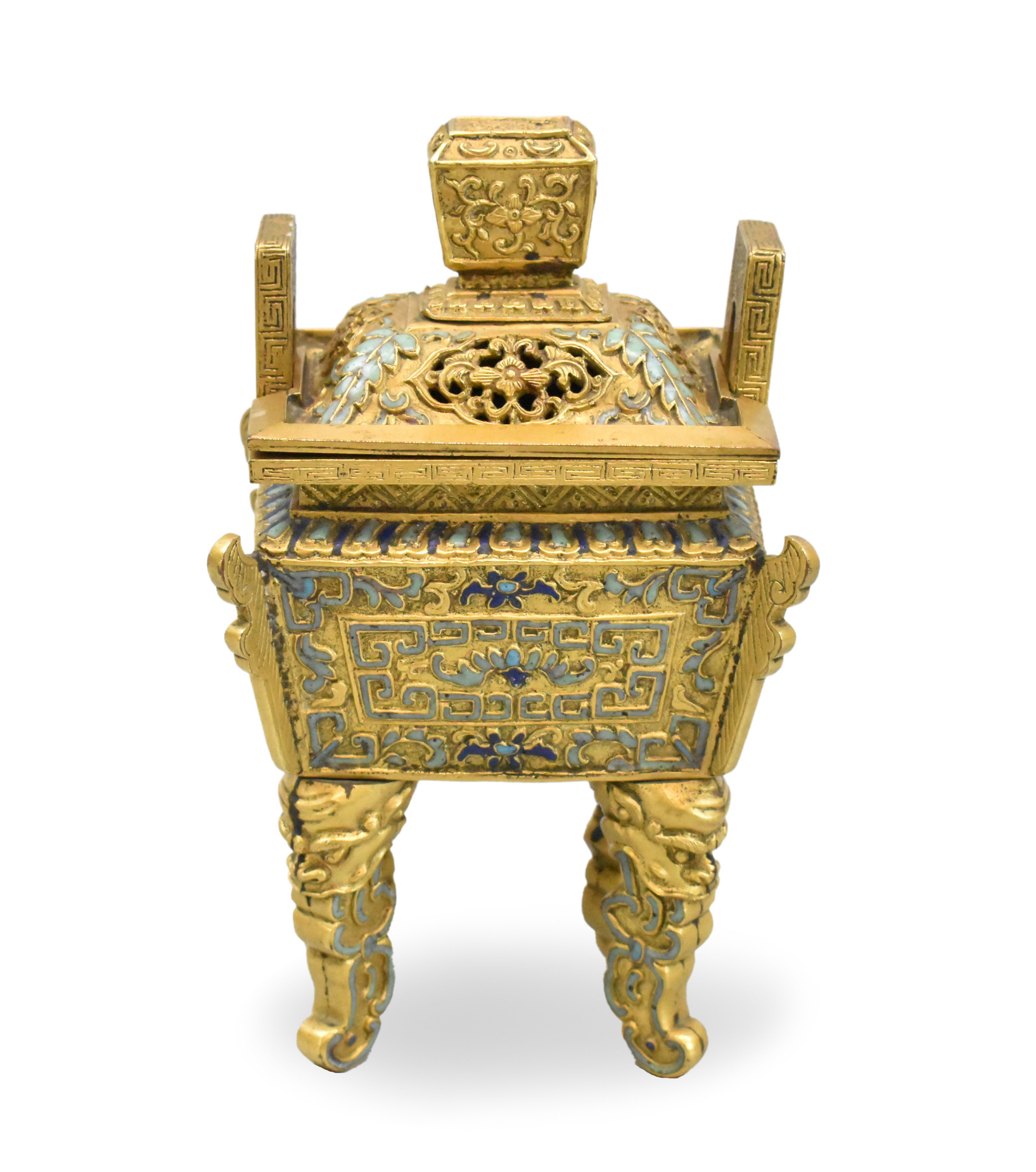 Appraisal: A Chinese enameled gilt bronze ding shaped censer wit cover