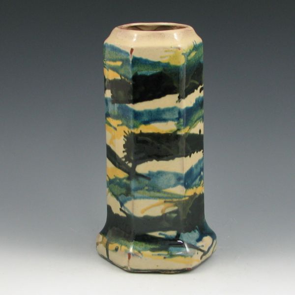 Appraisal: Peters Reed Marbelized vase in black blue yellow and cream