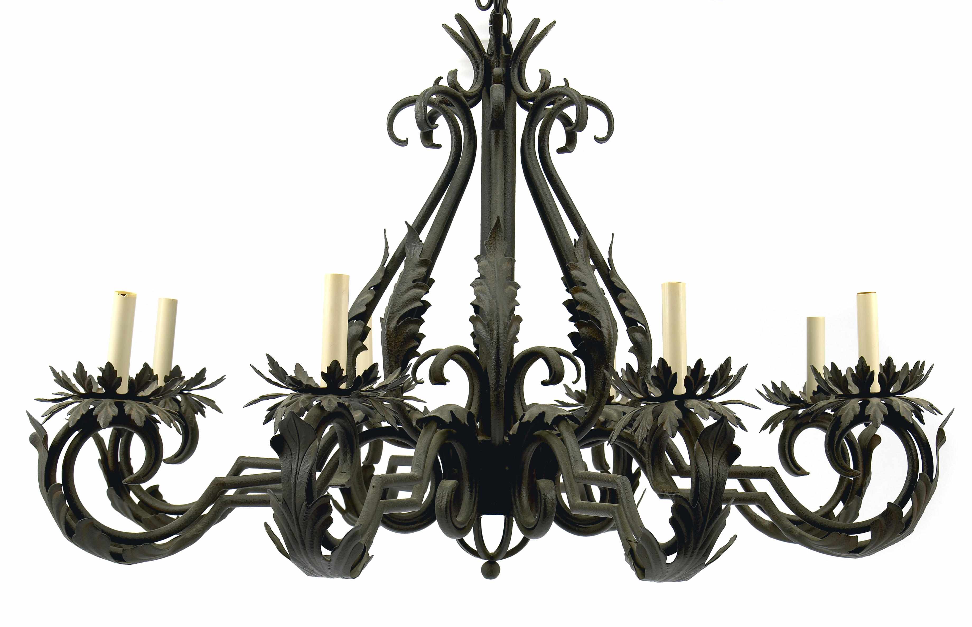 Appraisal: A Rococo style wrought iron eight light chandelier height in