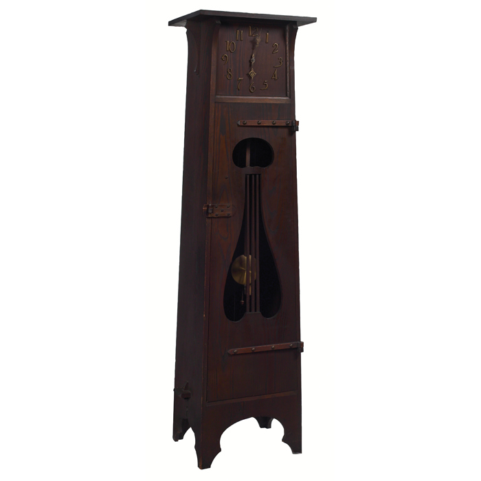 Appraisal: Arts and Crafts grandfather clock in ash unusual tall-case form