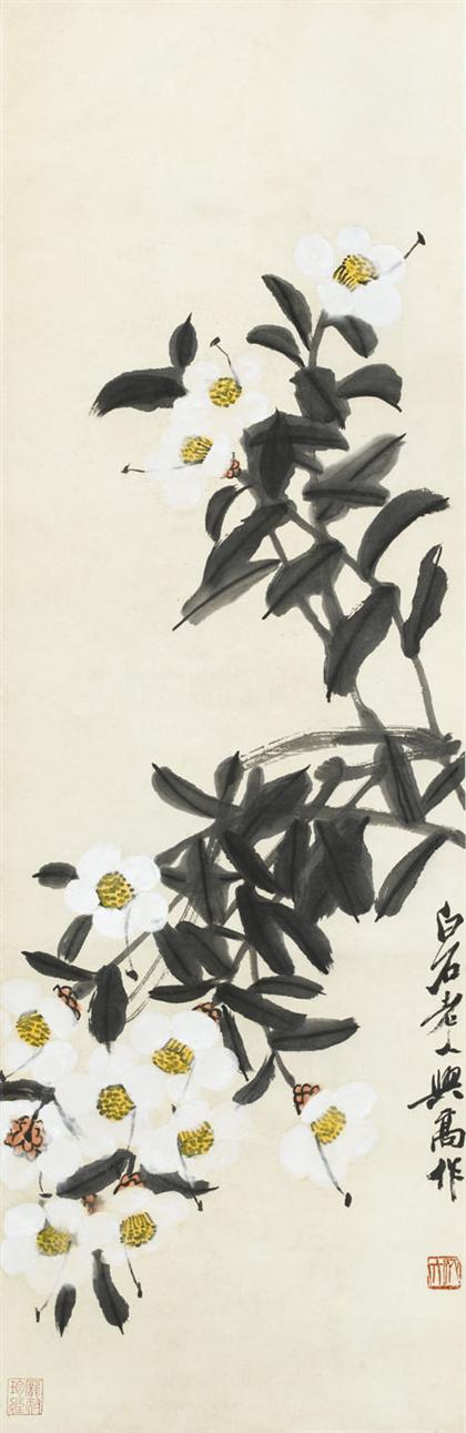 Appraisal: ATTRIBUTED TO QI BASHI chinese th century WHITE FLOWER Hanging