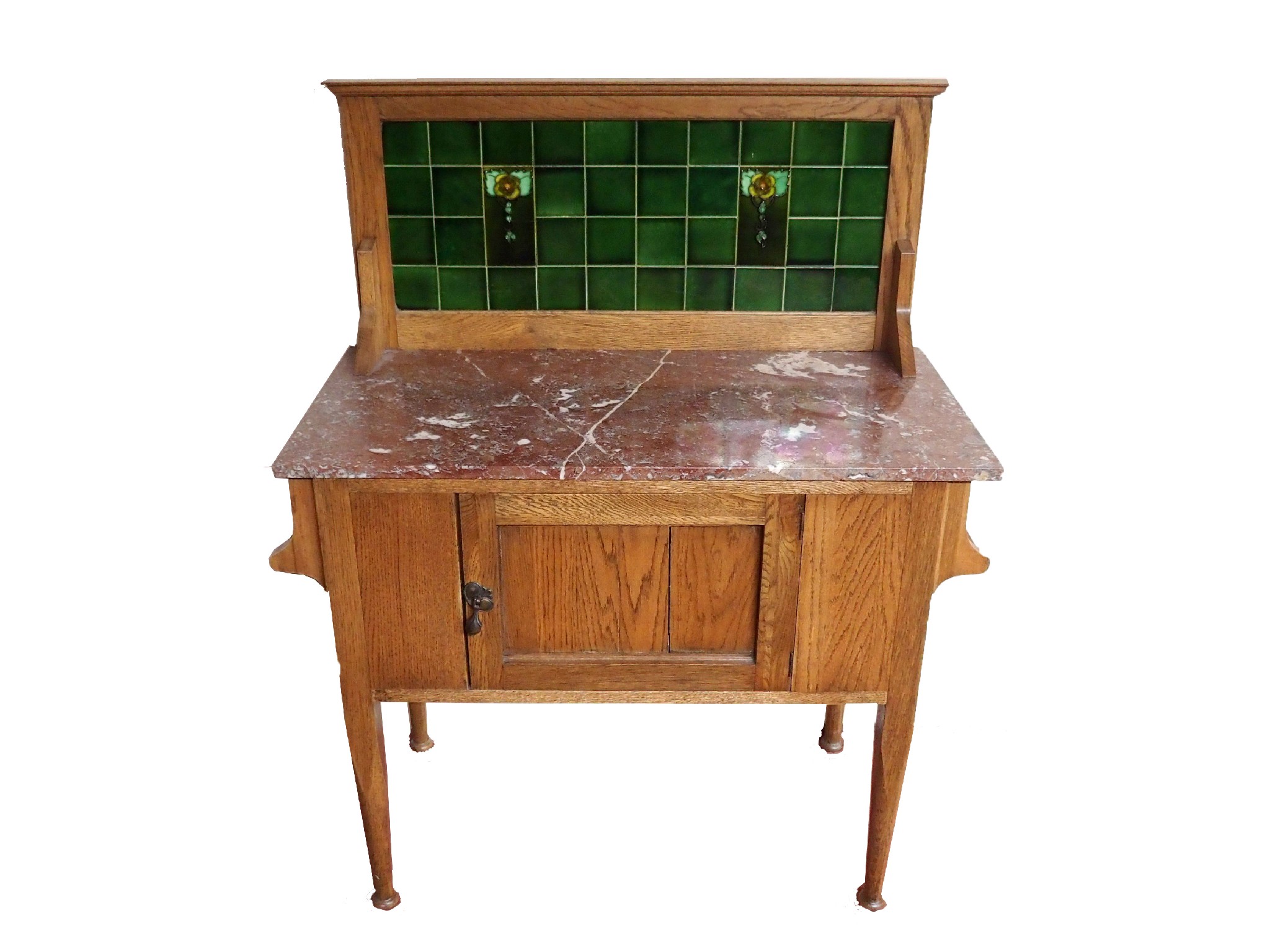 Appraisal: An oak Arts and Crafts washstandwith marble top and green