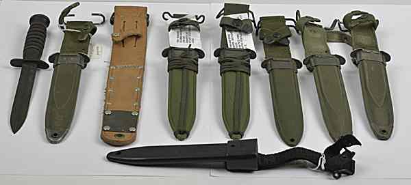 Appraisal: US M- Fighting Knife and Scabbards Lot of Eight U