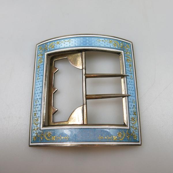 Appraisal: Continental Silver Buckle of square outline decorated with fine blue