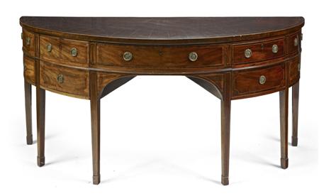 Appraisal: GEORGE III MAHOGANY AND INLAID BOWFRONTED SIDEBOARD CIRCA the shaped