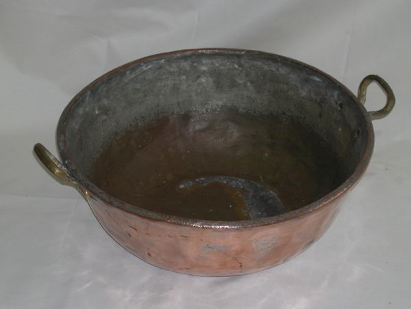 Appraisal: Large Provincial Circular Two-Handled Copper Basin the handles of brass