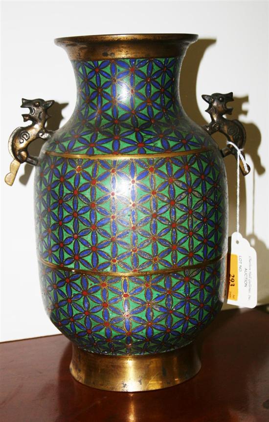 Appraisal: Chinese cloissone vase th century urn form with foo dog