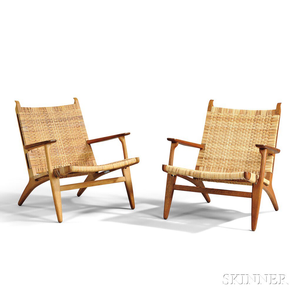 Appraisal: Pair of Hans Wegner CH Lounge Chairs Oak cane work