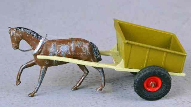 Appraisal: PAINTED METAL BRITISH TOY WAGON AND HORSEPainted metal British toy