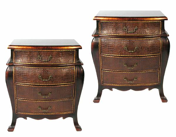 Appraisal: A pair of Portuguese style leather embossed commodes height in